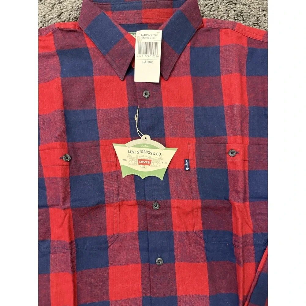 Levi's Flannel Buffalo Plaid Long Sleeve Button Up Men L Red Blue Outdoor Casual